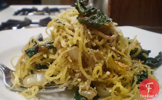 Courge Spaghetti Aux Champignons Et Chou Frisé