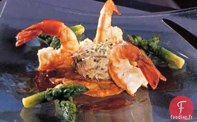 Galettes de Pommes de terre au Crabe, Crevettes et Asperges