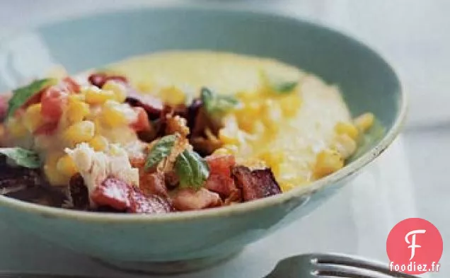 Poulet à la crème avec Maïs et Bacon Sur Polenta