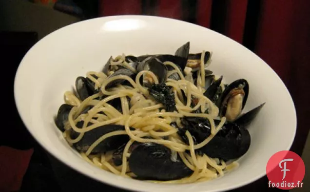 Dîner ce soir : Linguine aux Moules et Chou Frisé