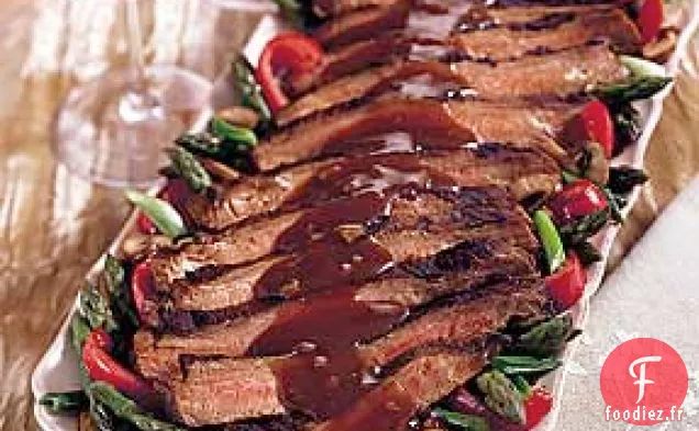 Steak de Flanc de Gingembre avec des Légumes Glacés au Saké