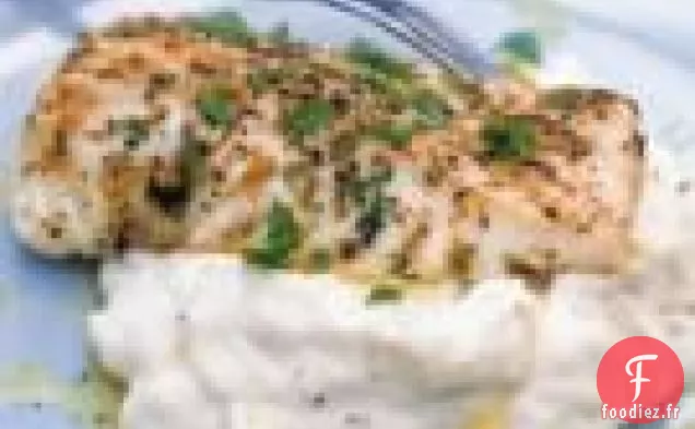 Flétan Grillé avec Purée de Pommes de Terre et Fenouil