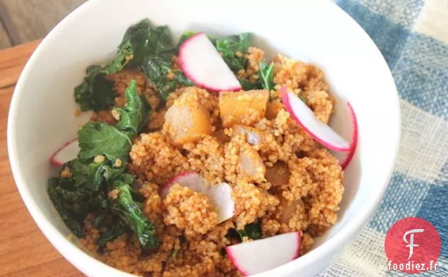 Couscous Harissa à la Poire, au Chou Frisé et au Citron