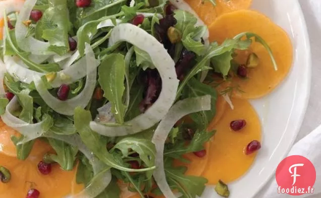 Salade de Kaki, de Grenade et de Pistache Avec Vinaigrette au Miel Et au Citron de 'Choosing Sides