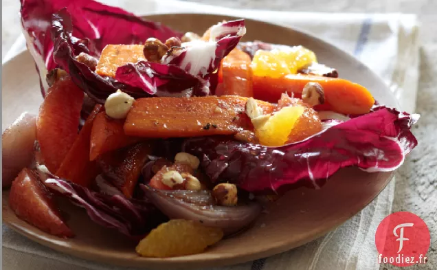 Salade De Carottes Rôties, Noisettes Et Radicchio Au Miel Et À L'Orange Recette