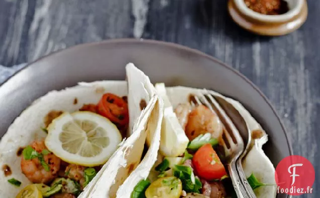 Tacos à l'Ail Et Au Gingembre aux Crevettes