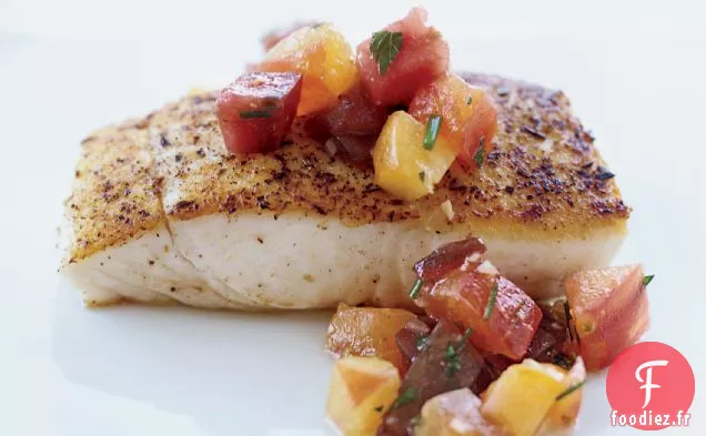 Flétan Poêlé à la Vinaigrette aux Tomates