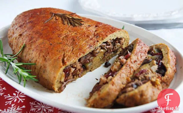 Seitan Farci aux Noix, aux Canneberges Séchées et aux Champignons
