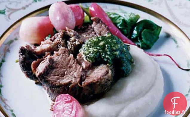 Épaule d'Agneau Rôtie Lentement au Pesto Amande-Menthe
