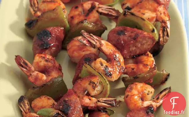Brochettes de Crevettes et Saucisses Grillées