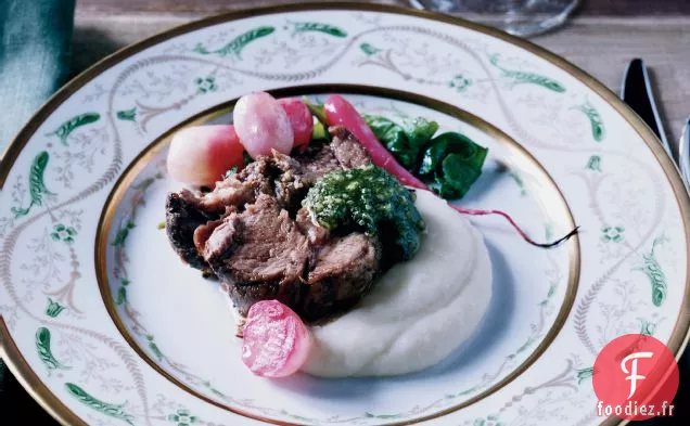 Épaule d'Agneau Rôtie Lentement au Pesto Amande-Menthe