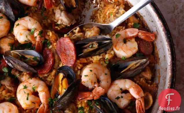 Poêle Paella Mixta (Paella aux Fruits de Mer et à la Viande)