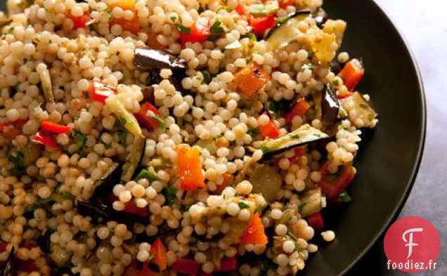 Aubergine Grillée et Poivron Rouge au Couscous israélien