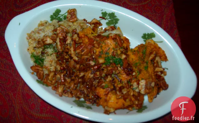 Morue en Croûte de Semoule de Maïs aux Pacanes et Noix de Coco