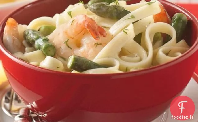 Asperges, Crevettes et Aneth sur Fettuccine