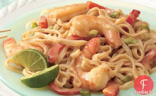 Crevettes aux Nouilles Thaïlandaises et Sauce aux Arachides