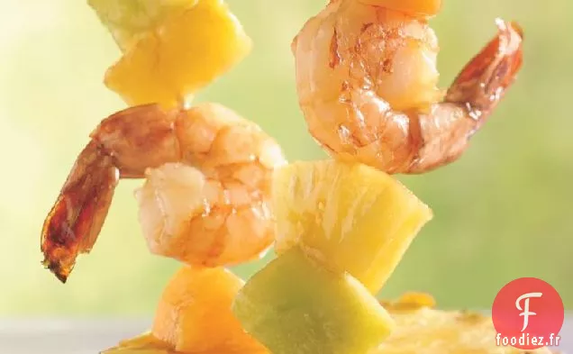 Brochettes de Crevettes, de Melon et d'Ananas