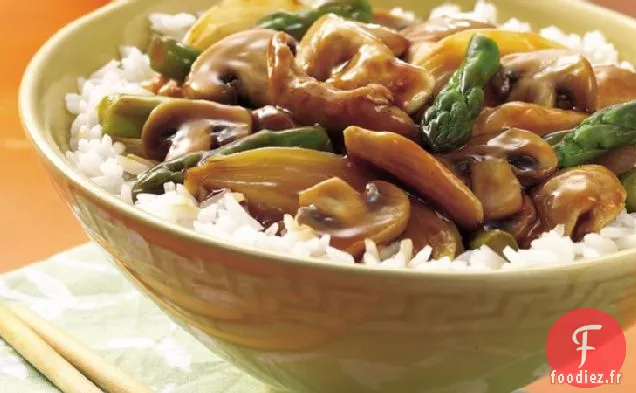 Sauté de Poulet, Champignons et Asperges