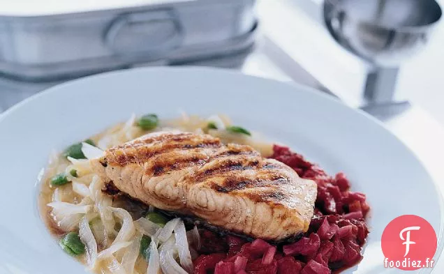 Saumon Poêlé de Dispirito's aux Oignons et à la Rhubarbe
