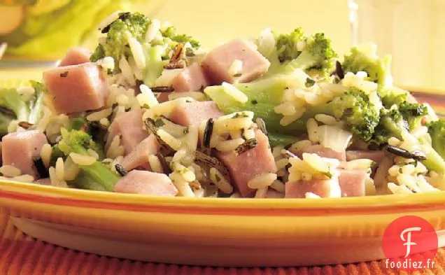 Dîner à la poêle au Jambon, Brocoli et Riz
