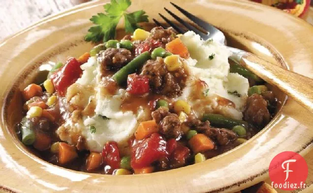 Ragoût de Boeuf Haché sur Purée de Pommes de Terre à l'ail
