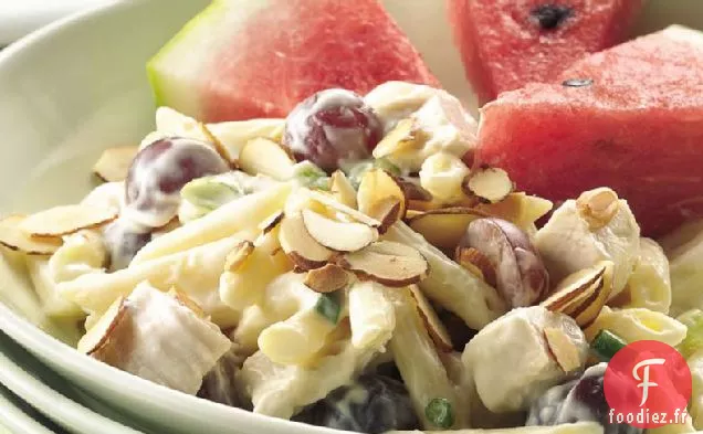 Salade de Pâtes au Poulet sur Quartiers de Pastèque