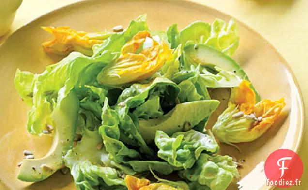 Salade de Fleur de Courge, Avocat et Laitue au Beurre