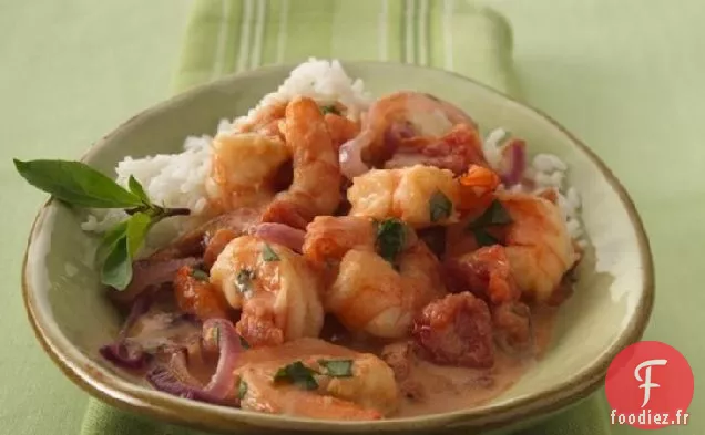 Crevettes Poêlées Thaïlandaises à la Tomate, au Basilic et à la Noix de Coco