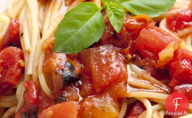 Spaghetti aux Tomates et Ail - Huile de Basilic