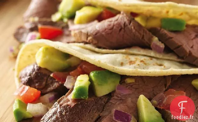 Tacos au Steak avec Salsa à l'Avocat