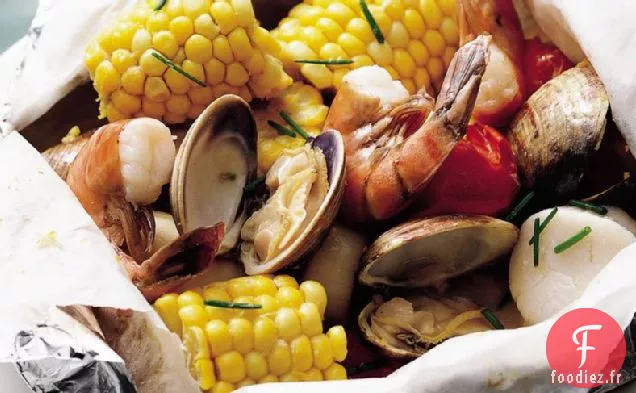 Paquets de Feuilles de Fruits de Mer Grillés au Beurre Citron-Ciboulette