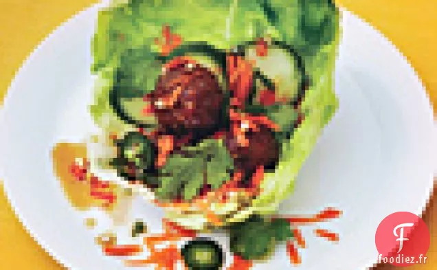 Boulettes de Viande de Porc et de Citronnelle dans des tasses de Laitue