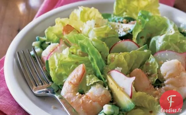 Salade de Crevettes Pochées et Laitue au Beurre avec Vinaigrette Citron-Orange