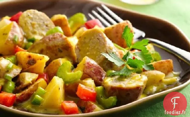 Salade Chaude de Pommes de Terre au Miel et à la Moutarde avec des Saucisses