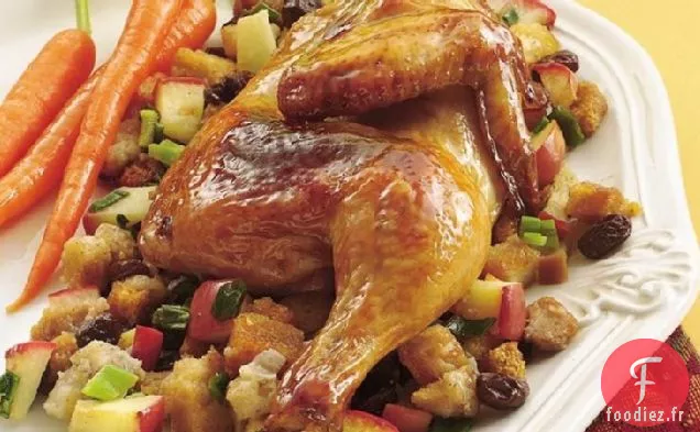 Poules de Cornouailles Farcies aux Pommes et Raisins Secs