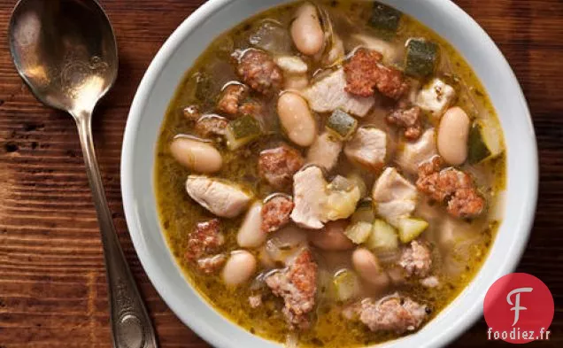 Soupe au Pesto, au Poulet et aux Haricots Blancs
