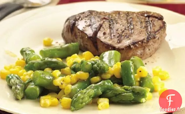 Asperges et Maïs Sans Gluten avec Glaçage à la Moutarde au Miel