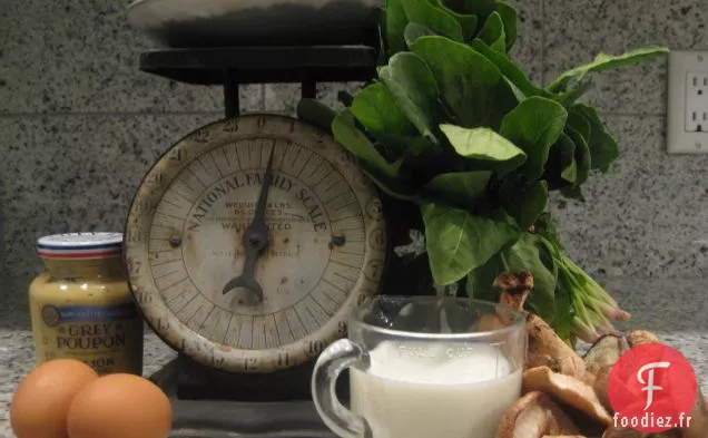 Spaetzle À La Moutarde Avec Épinards Sautés, Oignons Doux Et Shitake