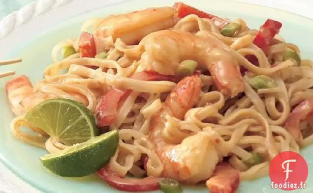 Crevettes aux Nouilles Thaïlandaises et Sauce aux Arachides