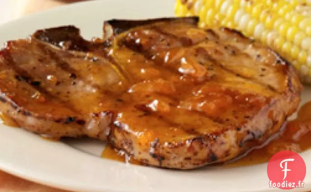 Côtelettes De Porc Grillées Avec Glaçage Abricot-moutarde