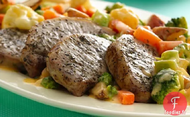 Côtelettes de Porc Rôties aux Légumes au Fromage