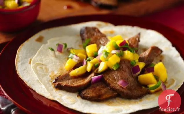 Tacos de Steak de Flanc avec Salsa à la Mangue