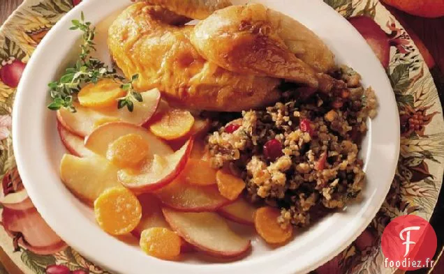 Poule de Cornouailles Farcie au Boulgour et au Bacon