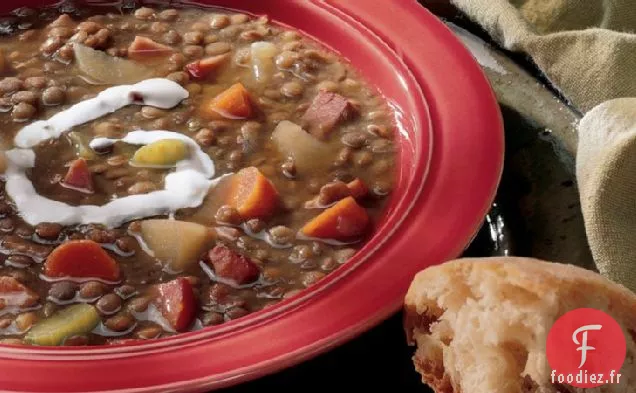 Soupe aux Lentilles et au Bacon Canadien à la Mijoteuse