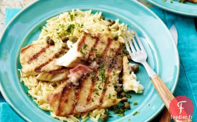 Tilapia Grillé au Beurre Citron, Câpres et Orzo