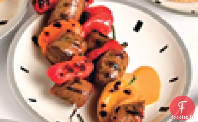 Brochettes de Poulet-Saucisse au Miel et à la Moutarde