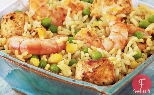 Paella Rapide aux Crevettes et au Poulet