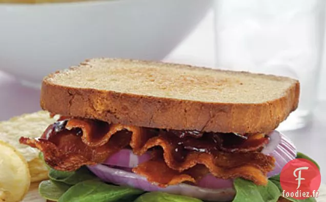 Sandwichs au Bacon, aux Épinards et à l'Oignon Rouge à la moutarde Chipotle aux Framboises