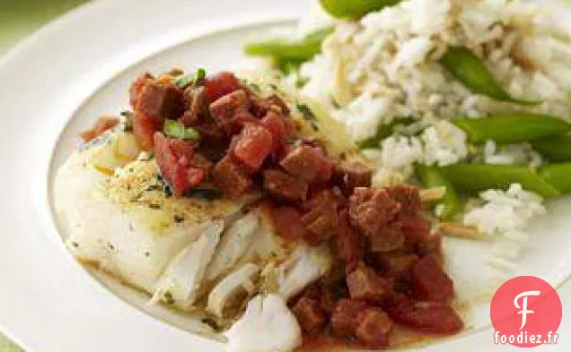 Cabillaud Au Chorizo Et Riz Aux Amandes Et Haricots Verts