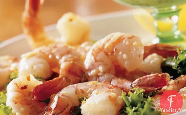 Crevettes Épicées au Citron avec Mayonnaise au Basilic